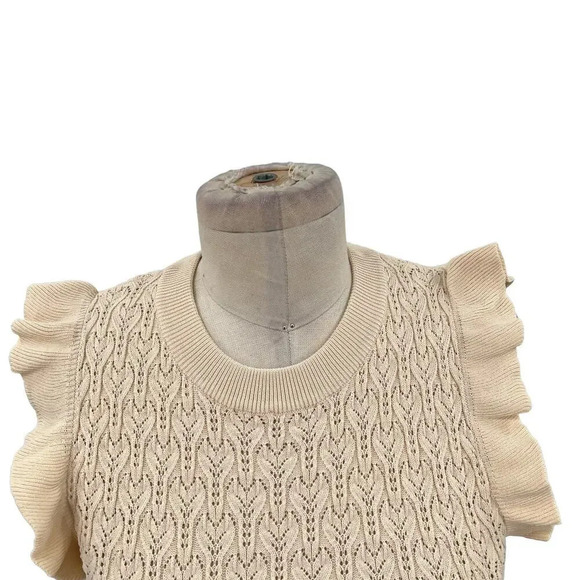 Anthropologie Current Air Dress Mini Sweater Ruffle Crewneck Beige Size Small - Picture 4 of 13